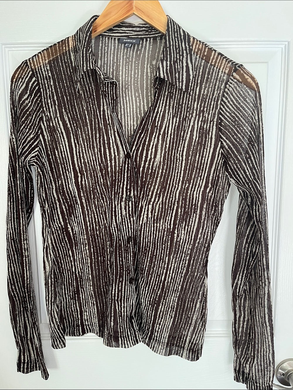 Mexx brown and cream button- down blouse